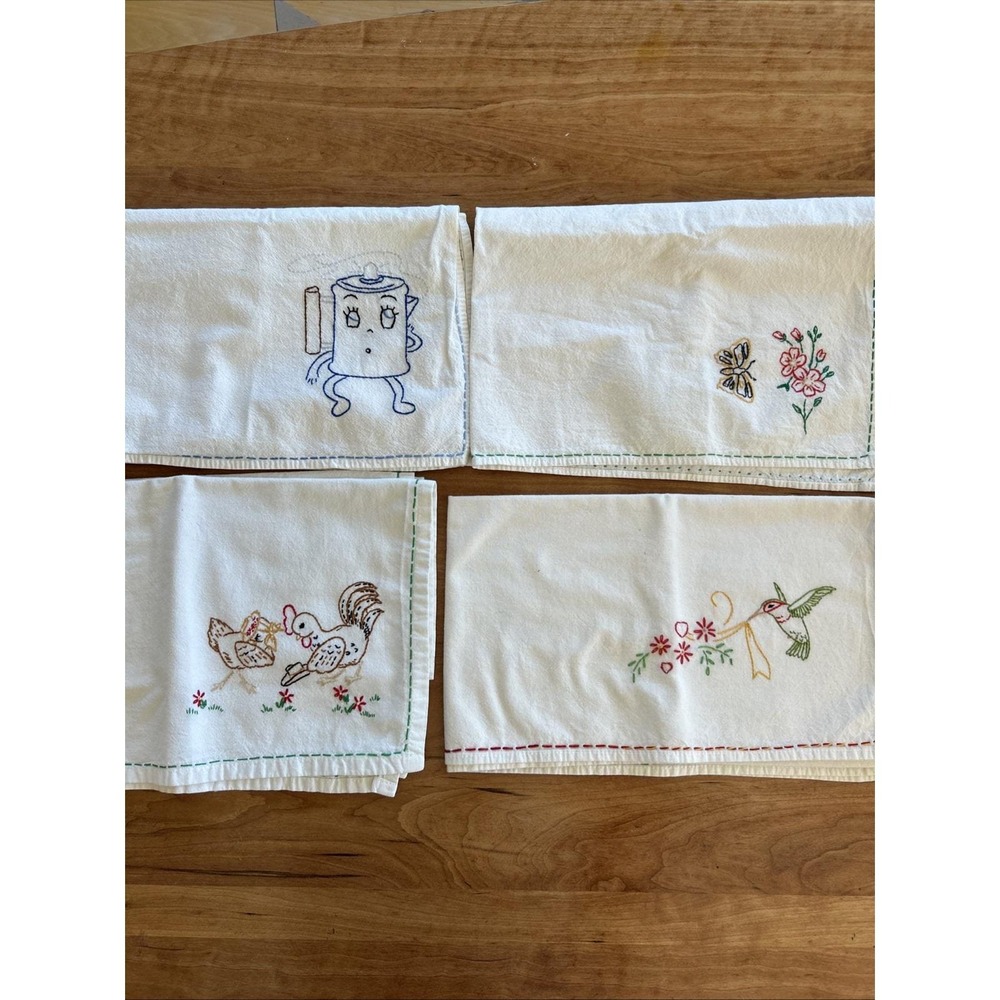Vintage Hand, Embroidered Tea Towels, Chickens, Birds, Butterfly Toilet Paper